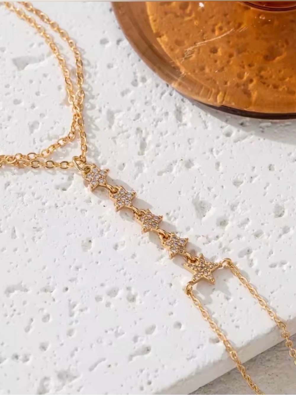 Gold Star Cascade Hand Chain Bracelet